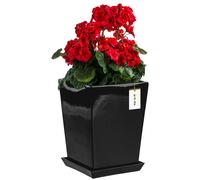 Pot de fleurs Pot de fleurs avec soucoupe Pot de fleurs carré LxH : 21,5 cm x 29 cm Noir brillant Surface, Simple et minimaliste, Interne Haut, écoulement en bas, support Orchidée Vase Céramique M