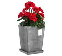 Pot de fleurs Pot de fleurs avec soucoupe Pot de fleurs carré LxH : 29,5 cm x 34 cm Gris Surface mate, Simple et minimaliste, Interne Haut, écoulement en bas, support Orchidée Vase Céramique Mode
