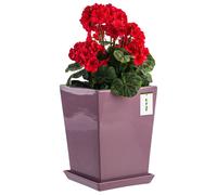Pot de fleurs Pot de fleurs avec soucoupe Pot de fleurs carré LxH : 29,5 cm x 34 cm Rose Surface brillante, Simple et minimaliste, Interne Haut, écoulement en bas, support Vase d'orchidée Céramique Mo