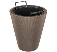 Pot de fleurs - Pot en plastique - 32,5 x 29,5 cm - Avec cache-racines - Surface gaufrée - Design moderne - Marron