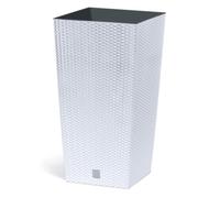 Pot de fleurs pour plantes fleurs DRTS H42,1 Simil Rattan d'intérieur carré haut blanc 16,3 litres 22,5 x 22,5 x 42,1 cm design moderne en plastique de balcon