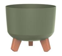 Prosperplast Gracia Pot de fleurs avec pieds amovibles avec insert pour l'intérieur et l'extérieur - Pot de fleurs rond en plastique - Vert terre - Diamètre : 200 mm
