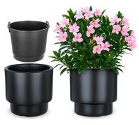 Pot de fleurs – Récipient pour plantes avec pot intérieur, couvercle en plastique et support – Pour fleurs et plantes vertes – Style moderne – Anthracite – 29,5 x 28 cm