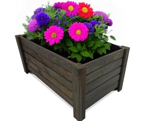 Pot de Fleurs Rectangulaire en Bois 59 x 33 x 25 cm – Jardinière Extérieure Graphite – Bac à Fleurs pour Balcon, Terrasse et Jardin – Cache-Pot Naturel