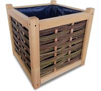 Pot de Fleurs Rectangulaire en Osier et Bois 49 cm – Bac à Fleurs 65 L pour Jardin, Terrasse et Balcon – Jardinière Extérieure en Bois et Saule