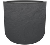 EDA - Pot Rond 40 cm Volcania'Up 32,5 L - Décor Imitation Pierre - Simple Paroi avec Colerette Trompe-l'oeil - Zone de Rétention d'eau pour Limiter l'Arrosage - Ø 38,5 x H.36,8 cm - Gris Anthracite