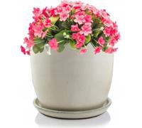 Pot de fleurs rond crème 34x41cm avec support - résistant au gel, adapté au jardin et à l'intérieur