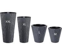Pot de fleurs rond, design épuré, effet 3D, décoratif, pot de plantation avec insert amovible, série SET4, couleur anthracite