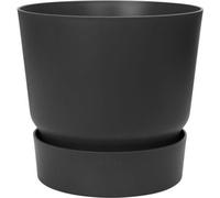 Pot de fleurs rond Elho Greenville, Ø 47 x H 44 cm, Extérieur, 100% Recyclé, Noir, Réservoir d'eau intégré