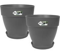 Pot de Fleurs Rond Elho Vibia Campana + Loft, Lot de 2, Ø29,8 x H25,8cm, 22 L, Noir, Avec Soucoupes Ø21 x H2,8cm