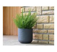 EDA - Pot Rond 40 cm Volcania'Up 32,5 L - Décor Imitation Pierre - Simple Paroi avec Colerette Trompe-l'oeil - Zone de Rétention d'eau pour Limiter l'Arrosage - Ø 38,5 x H.36,8 cm - Gris Anthracite