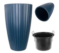 KADAX Pot de fleurs rond - Pot de fleurs décoratif avec insert intérieur - En plastique - Pour l'intérieur et l'extérieur - Bleu