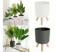 Pot de fleurs rond sur pied avec système d'arrosage et de drainage automatique pour plantes, bonsaï, avec pieds en bois, style moderne L,M,SABS