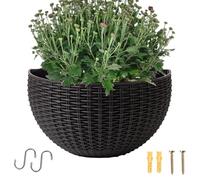 Pot de fleurs semi-circulaire imitation rotin avec crochets - Jardinière murale pour balcon - Pour les petites fleurs et la verdure à l'intérieur et à l'extérieur dans le jardin, le balcon ou le