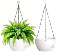 Pot de fleurs suspendu autoarrosant - Lot de 2 - 25 cm - Blanc - Intérieur et extérieur