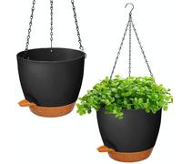 Pot de fleurs suspendu avec système d'arrosage, lot de 2, 20,5 cm, pot suspendu en plastique pour l'intérieur et l'extérieur, pot suspendu à arrosage automatique avec 3 crochets pour l'intérieur et l'