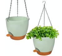 Pot de fleurs suspendu avec système d'arrosage, lot de 2, 20,5 cm, pot suspendu en plastique pour l'intérieur et l'extérieur, pot suspendu à arrosage automatique avec 3 crochets pour l'intérieur et l'