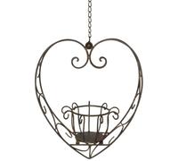 Pot de fleurs suspendu en forme de cœur pour l'intérieur et l'extérieur - Aspect rouille - 32 cm - En fer - Avec chaîne - Décoration de balcon - Suspension de fenêtre - Support de plantes - Panier en