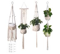 Pot de fleurs suspendu en macramé pour l'intérieur, lot de 4, décoration bohème, pot de fleurs suspendu en macramé avec crochet, pot de fleurs suspendu en corde de coton, décoration d'intérieur bohème
