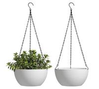 Pot de fleurs suspendu en plastique, lot de 2, Ø 25 cm, pot suspendu blanc, pot suspendu rond avec crochet, pour l'intérieur et l'extérieur, pot suspendu décoratif, pot suspendu pour le bureau, plante
