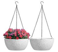 Pot de fleurs suspendu en plastique, lot de 2, Ø 30 cm, blanc moucheté, grand pot rond muni d'un crochet pour l'intérieur et l'extérieur, pot de fleurs suspendu décoratif pour la maison et le bureau