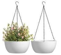Pot de fleurs suspendu en plastique, lot de 2, Ø 30 cm, pot suspendu blanc, grand pot rond suspendu avec crochet pour l'intérieur et l'extérieur, décoration d'intérieur esthétique, pot suspendu pour l