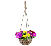 Pot de fleurs suspendu en rotin style shabby chic 30 cm avec cordon naturel | Avec film, à suspendre, panier à plantes, pour jardin, terrasse, balcon