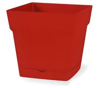 EDA - Pot de Fleurs Carré Toscane 10,2 L - Soucoupe Clipsée avec Réserve d'eau - 24,8 x 24,8 x 24,6 cm - Rouge Rubis
