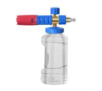 Pot de mousse professionnel pour machine de nettoyage haute pression avec motif de pulvérisation en forme d'éventail et construction en laiton teinte rose clair (rouge et bleu)
