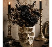 Pot de plantation en résine avec motif de crâne et de papillon gothique pour succulentes, décoration intérieure romantique sombre, décoration de chambre de style gothique, décoration d'Halloween, vase