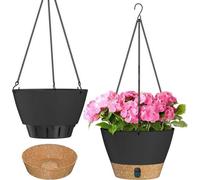 Pot de plantes suspendu 20 cm - Pots de fleurs d'ornement de jardin - Récipient de niveau d'eau avec trous de drainage - Intérieur Extérieur Plantes - Gris foncé Set de 2