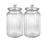 Pot de rangement - JUANIO - Lot de 2 - Verre transparent - Couvercle hermétique à vis - 1,5 L (Ø10,2×21,7 cm)