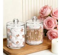 Pot de rangement pour cotons-tiges à motif nœud papillon, pot de salle de bain transparent à nœud papillon rose, boîte de rangement pour cotons-tiges/fil dentaire, pot transparent en acrylique pour ta