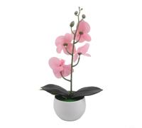 Pot d'orchidée papillon artificiel réaliste en soie pour décoration d'intérieur - Bonsaï artificiel pour salon, bureau, centre de table 30 x 17 cm (rose)