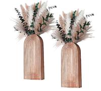Pot en bois pour plante murale, avec des plumes de graminées du Pampa et des feuilles d'eucalyptus