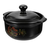 Pot en Céramique 1100ml Noir à Double Poignée, Casserole | Usage Gaz et Restaurant, Matériau Stable, Économie D’énergie, Surface Antiadhésive, pour Mijoter et Servir