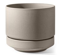 Pot en céramique de 30 cm avec soucoupe, pot de fleurs pour l'intérieur et l'extérieur, non émaillé, respirant, de couleur gris neutre