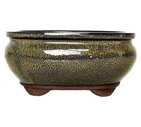 Pot en céramique émaillée pour bonsaï, sans soucoupe, couleur vert olive, 16 cm