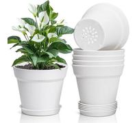Pot en céramique « Flower Power » pour une croissance vigoureuse des plantes, avec arrosoir à drainage, 19 cm, lot de 6 pièces - Jardin d'herbes aromatiques avec plusieurs trous de drainage - Blanc