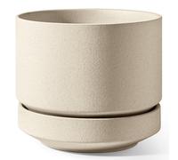 Pot en céramique grand, 30 cm, avec soucoupe, idéal pour l'intérieur et l'extérieur, non émaillé, couleur sable-beige