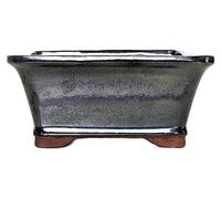 Pot en céramique rectangulaire, émaillé, pour bonsaï (gris, 16 cm)