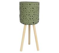 Pot en céramique vert avec pieds en bois, Ø21H48 cm