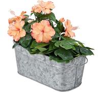 Pot en métal pour jardin et balcon, forme allongée, style vintage, en zinc, 16 x 38 x 19 cm