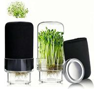 Pot en verre Kiemset - Culture de graines germées - Alimentation saine - Méthode de croissance inversée - Grande capacité - Noir