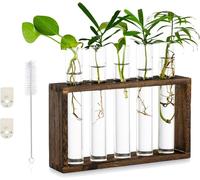 Pot en verre - Station de culture en vase - Pour boutures de plantes - Socle en bois - 22x5x12,7 cm - Bois naturel