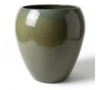 Pot grande taille d'extérieur LAFONTAINE2 50x52cm vert crème, fait main en terre cuite émaillée, résistant au gel