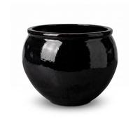 Pot grande taille d'extérieur LUTECE 53x43cm noir, fait main en terre cuite émaillée, résistant au gel