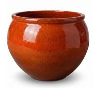 Pot grande taille d'extérieur LUTECE 86x64cm orange tropical, fait main en terre cuite émaillée, résistant au gel