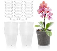 Pot Orchidée, 20 Pièces Pot Orchidée Transparent, 11,5cm Pot Transparent Orchidée, Pot Transparent avec Trous De Drainage Et Soucoupes, Pot De Fleurs pour Balcon Bureau, Intérieur, Extérieur
