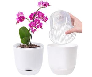 Pot pour orchidées, modèle 2er-Set, 14,7 cm, système d'auto-arrosage, couleur blanc pur